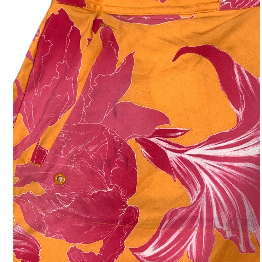 Athleta Women 10 Orange Pink Floral Tropical Board Shorts Swim Trunks Quick Dry - Picture 2 of 8